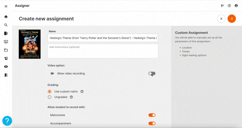MakeMusic Cloud - How to Create Video Assignments GIF with Harry Potter music image